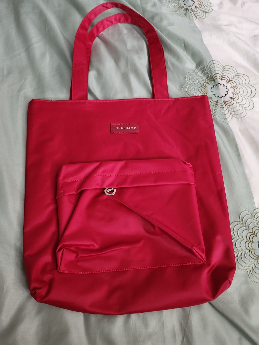 Longchamp Red Nylon Tote with Front Pocket